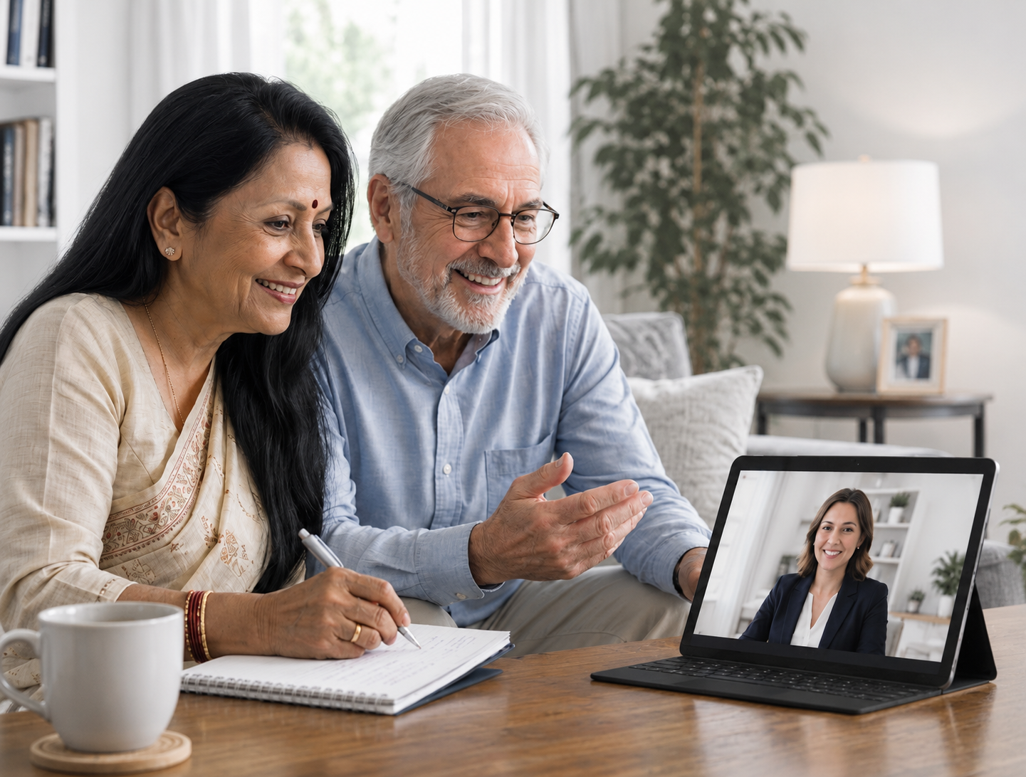 Insurance agent explaining Medicare plans to senior couple