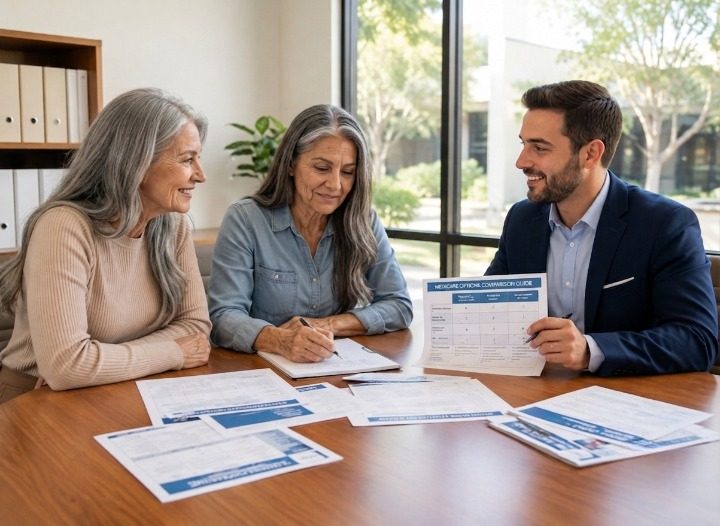 Medicare agent consulting with senior couple